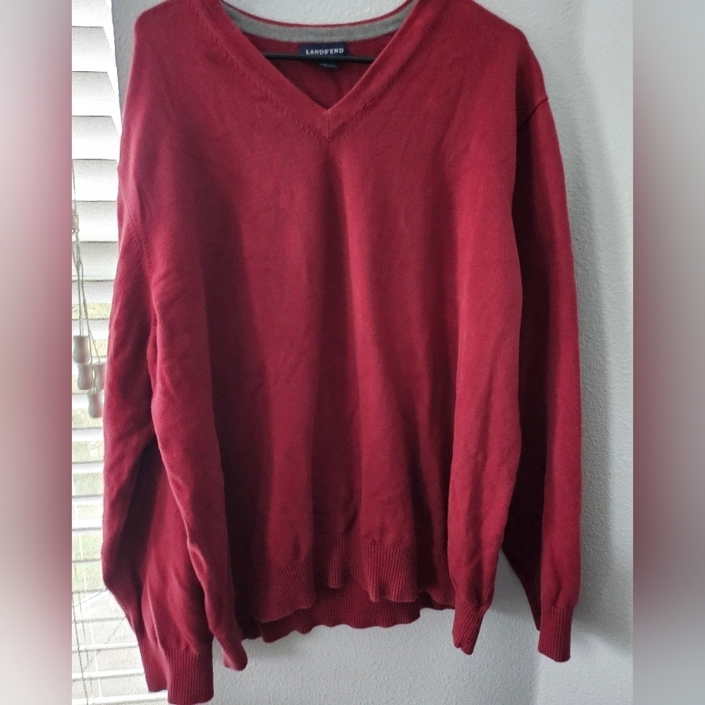 Lands' End Men's Deep Red V-Neck Sweater Size Xxl